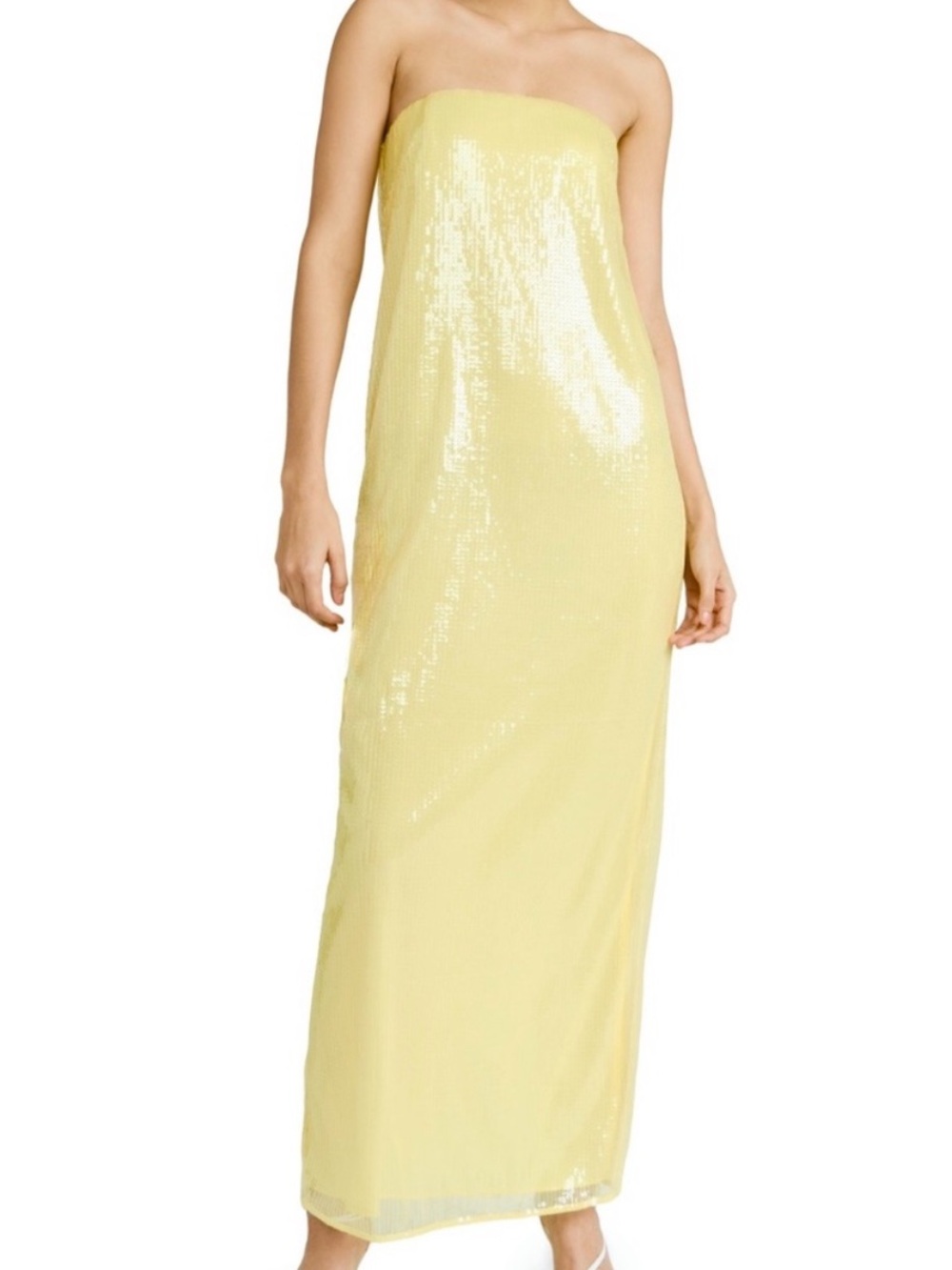 Staud yellow sequined gown wedding guest strapless party event Casey dress sz 16